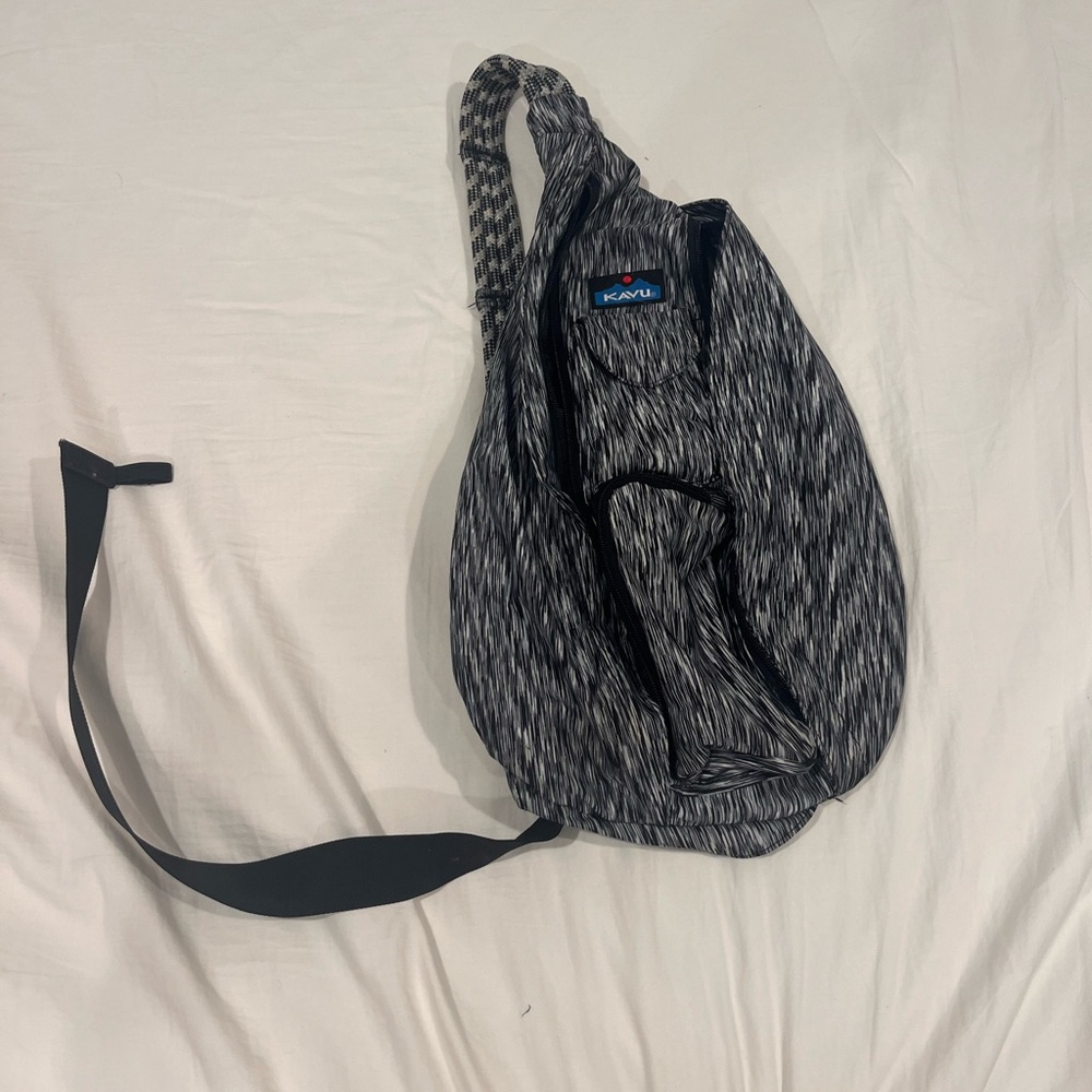black/white kavu over shoulder backpack bag